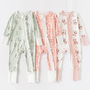 Unisex Custom Printing Bamboo Baby Girls Jumpsuit Romper Newborn Bodysuit Long Sleeve Spring Summer Baby Pajamas