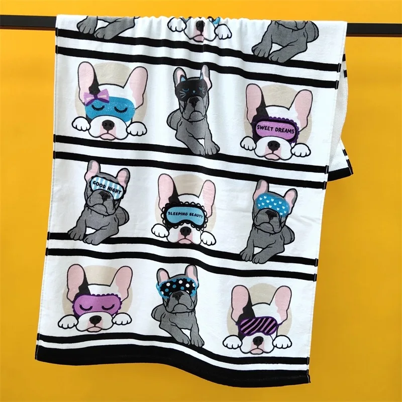 Customized 100*180cm Microfiber Cartoondog Series Beach Towel Thickened Bath Towel and Compressed details