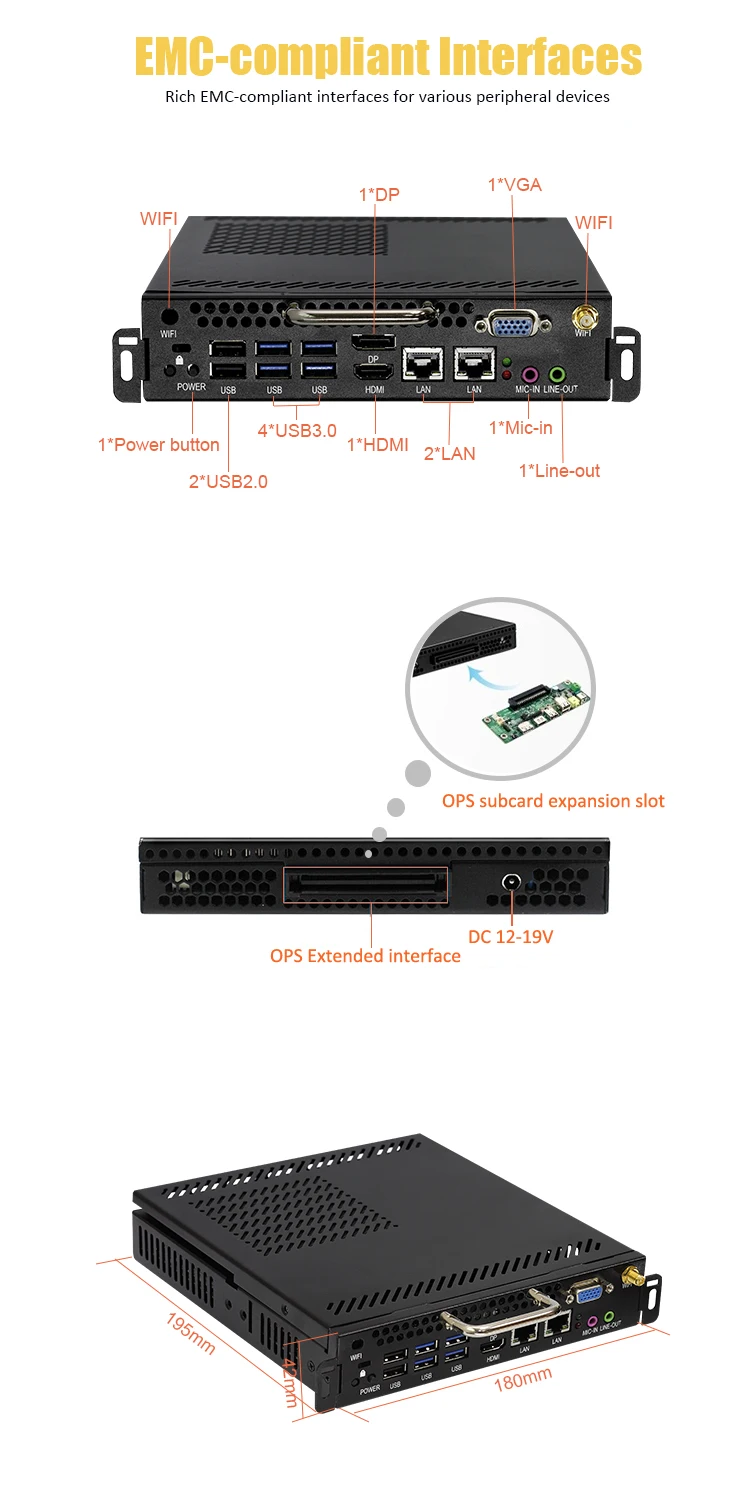 Customized Portable Desktop Fanless OPS I5 I3 I7 Mini PC 4K Industrial Computer with Intel Processor Win10 OS Linux Mini OPS PC
