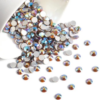 OPL Flat Back Crystal Rhinestones Bulk Round Gems For Nail Art And Craft Glue Fix - Lt.colorado topaz AB