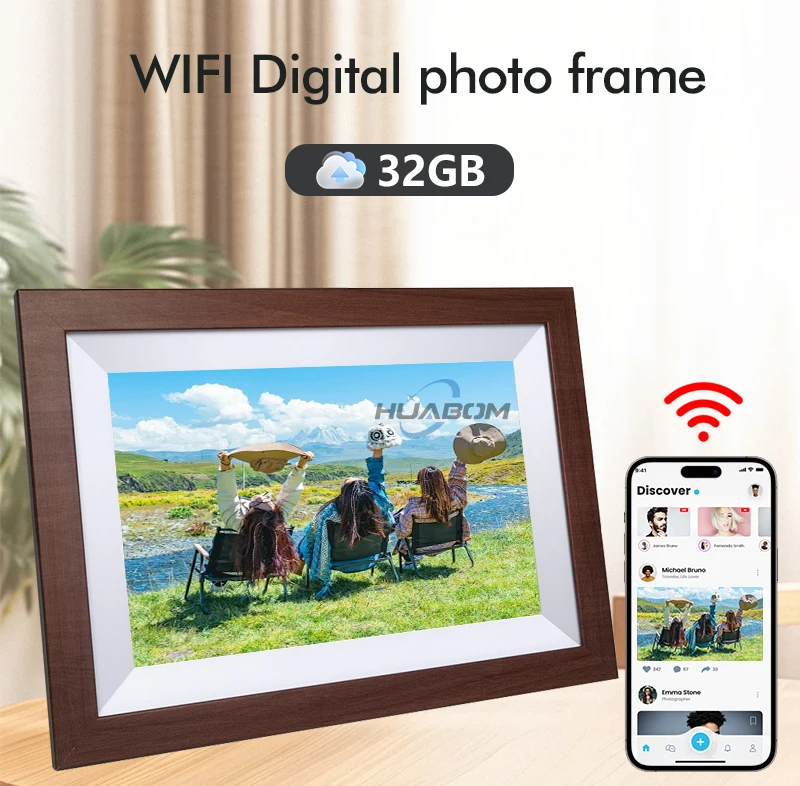 10.1 Inch HD IPS Wood Digital Photo Picture Frame Auto-Rotate Playback ...