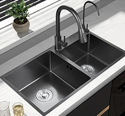 Undermount 60/40 Double Bowls Kitchen Sink Gunmetal Black Nano Brushed ...