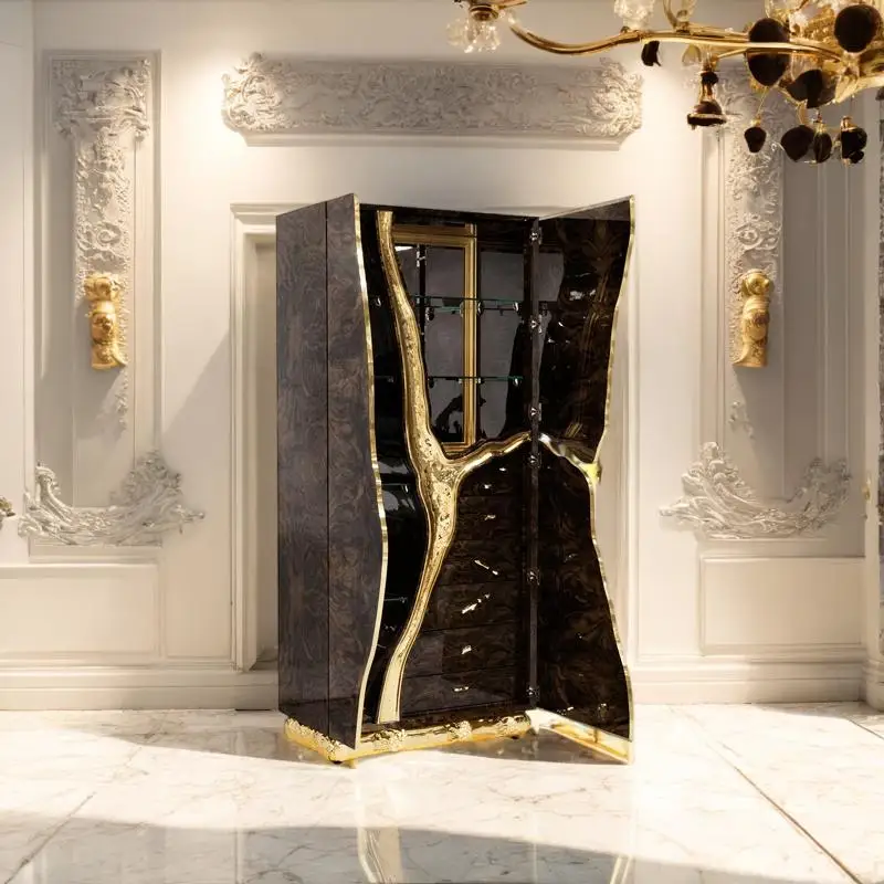 Высококачественная Роскошная домашняя мебель шкаф для гостиной уникальный дизайн деревянный шпон винный барный