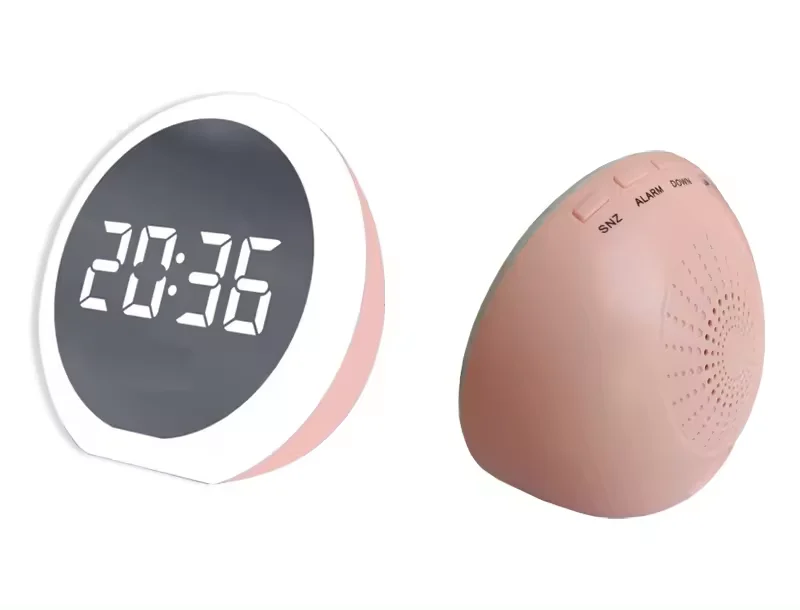 Funny Electronic Clock Round Mirror Surface Rechargeable White LED Jumbo Display Home Alarm Clock