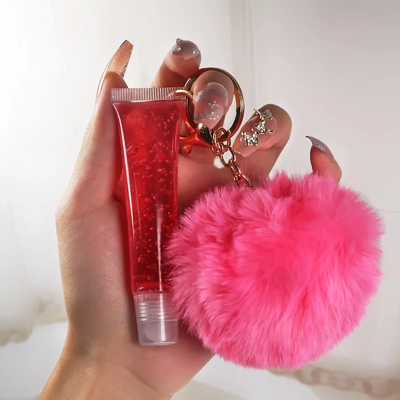 B-Pure Lip Gloss Pom Pom With Keychain Hot Pink
