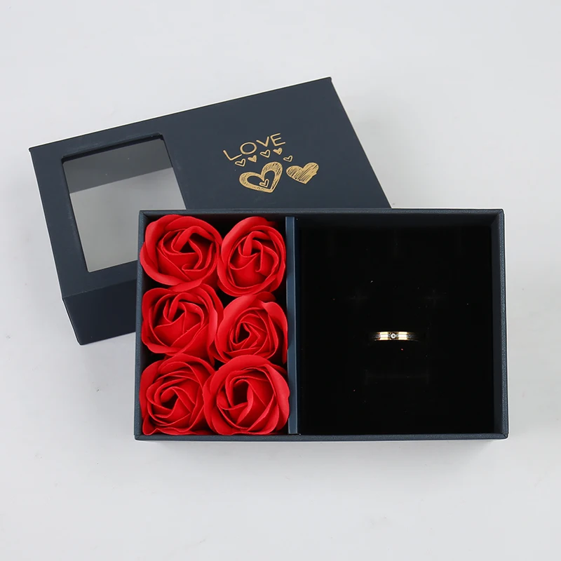 product valentines day custom jewelry gift box set gold foil embossing with uv advantage including ring paper bag and soap rose-43