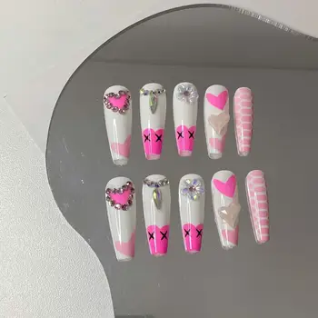 Gel Coffin False Nails Art Rhinestone Artificial Fingernails Short  Nails Press on Nails Wholesale Price