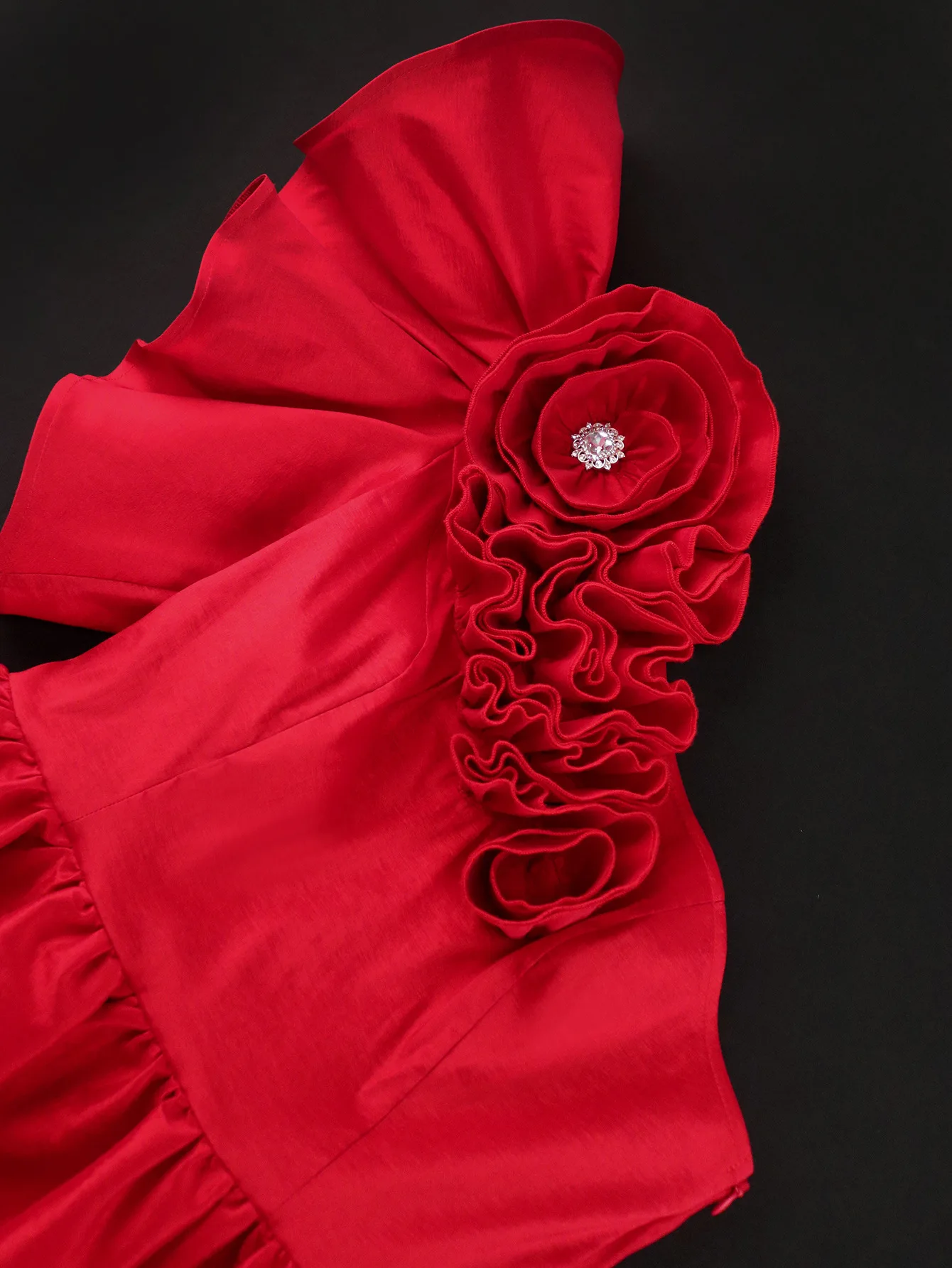 strapless open back dress One Shoulder Short Red Lace Prom Dresses, One Shoulder Short Red Lace   jbydress