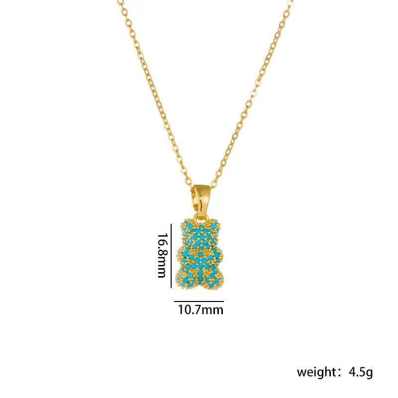 Korean Style Zircon Bear Gold Pendant Necklace