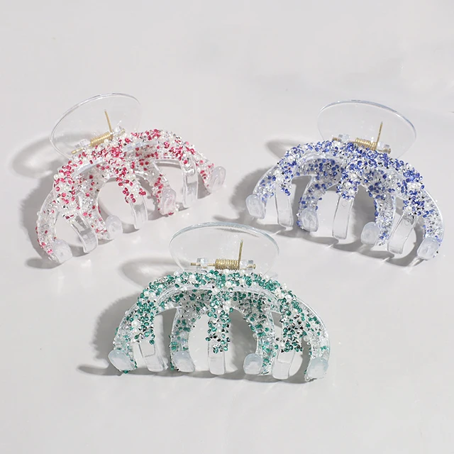 Accept ODM OEM Hollow Claw Clip Hairpins Sparkling Spot Drill Colorful Hair Accessory Wholesale Acrylic Pumpkin Shaped Hairpins