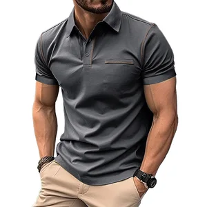 2026 European American Men's Youth Short Sleeve Polo Shirt Woven Fabric Cross-Border Outdoor Leisure T-Shirt Top Blank Design