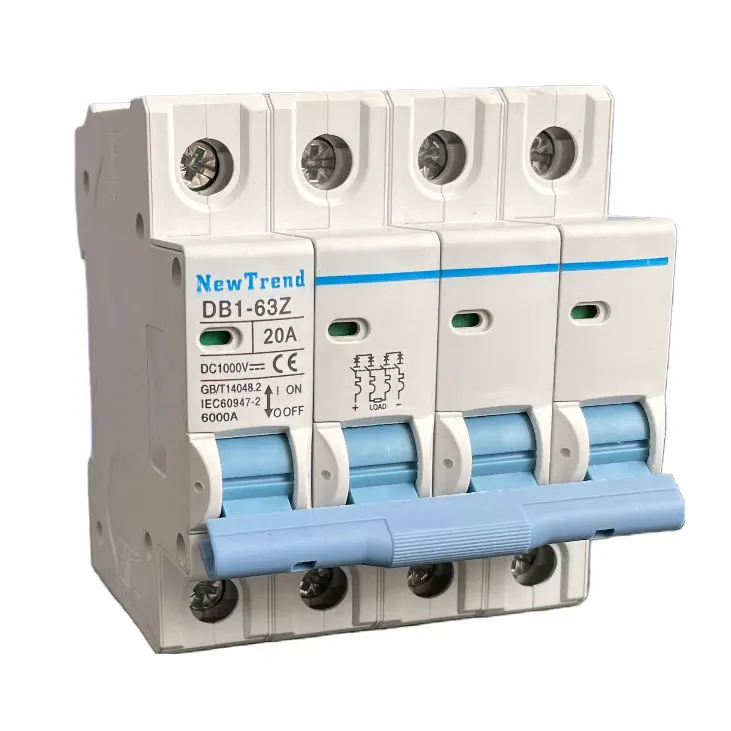 DB1-63Z DC MCB 6A 10A 16A 20A 25A 32A 40A 50A 63A 1P 2P 3P 12V 24V 36V 48V 60V 250V 500V 1000V Solar PV DC Mini Circuit Breaker