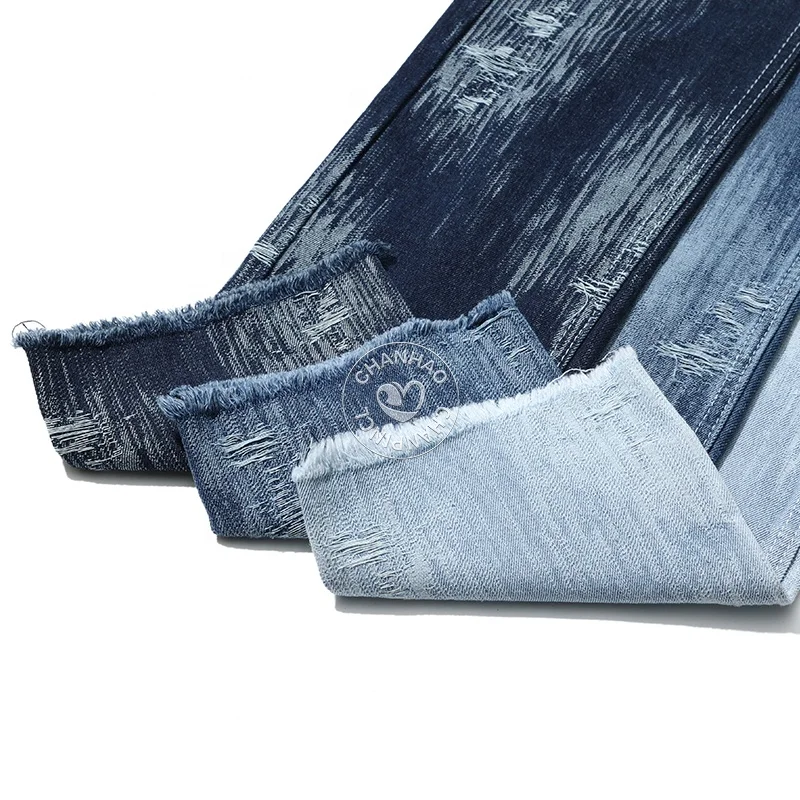 Friction Pattern Thread Picking Blue 80% Cotton Jacquard Denim Fabric for Jeans 10.5Oz High Quality Denim Fabric Wholesale