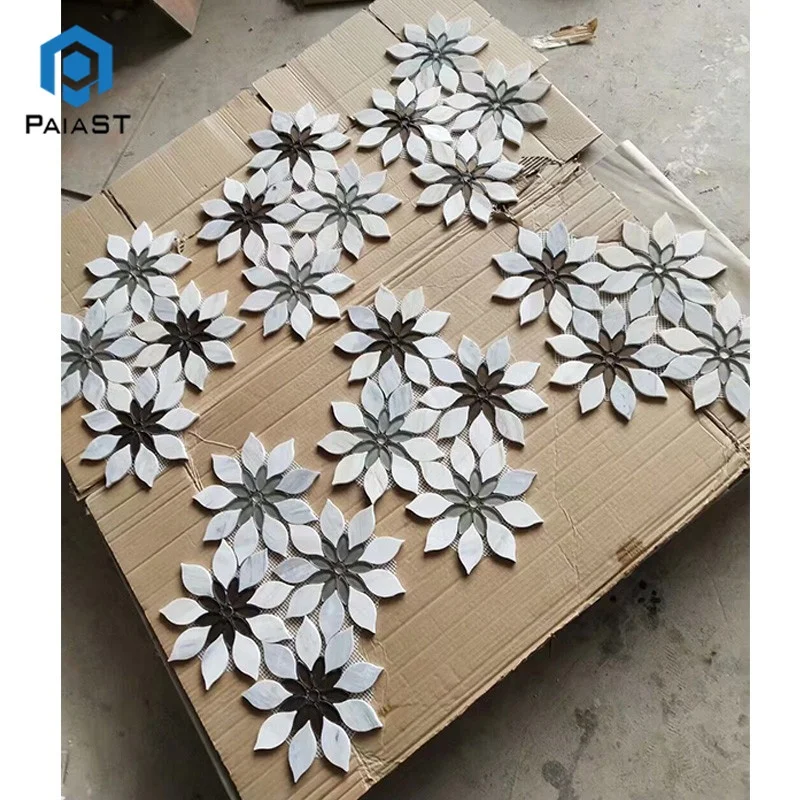 product kitchen backsplash water jet carrara white marble mosaicflower pattern marble mosaic medallion-1