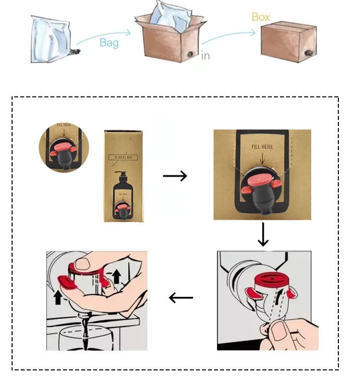 Custom Aseptic Bag in a Box Liquid Packaging BIB Dispenser Pouch 3L 5L 10L 20L for Juice Wine Coffee Water with Valve Tap