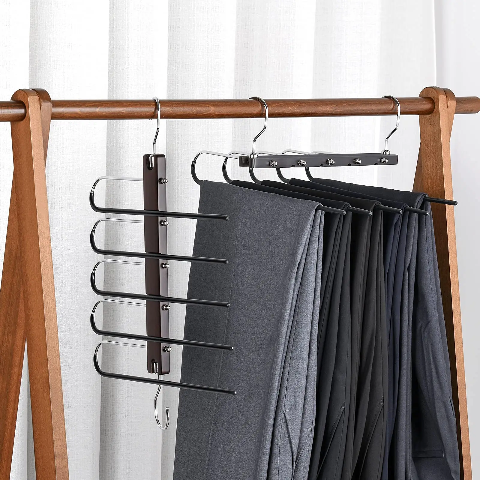 Wholesale Multifunction 5 Layers Hangers Multi Tier Clothes Rack  Metal Pant Hangers for Space Saving