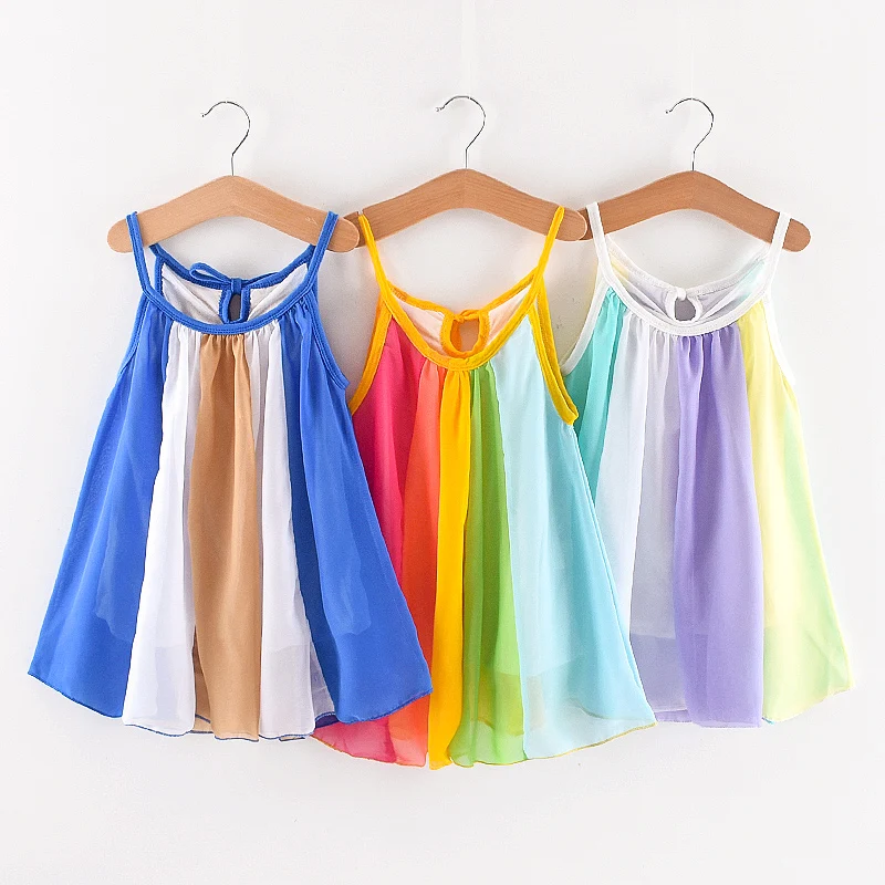 Toddler Girl Dresses Summer Girls Beach Rainbow Dress Girls Sleeveless Sling 
