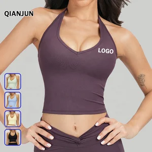 Halter Neck Nude-Feel Breathable Yoga Tank Top & High Support Sports Bra Tight-Fitting for Women's Yoga Fitness Running