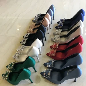 Bridal Shoes Slip-On Thin Heels 7CM/10CM Chaussure Femme Tacones 2026 Designer Crystal Rhinestone Pumps High Heels for Ladies