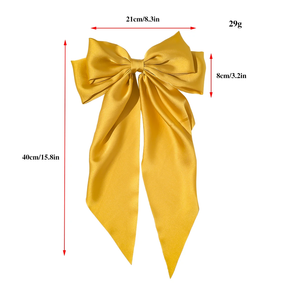 Korean Style Long Ribbon Big Bow Satin Hairpins Girl Simple Versatile Spring Hair Clip Women Daily Elegant Hair Accessories