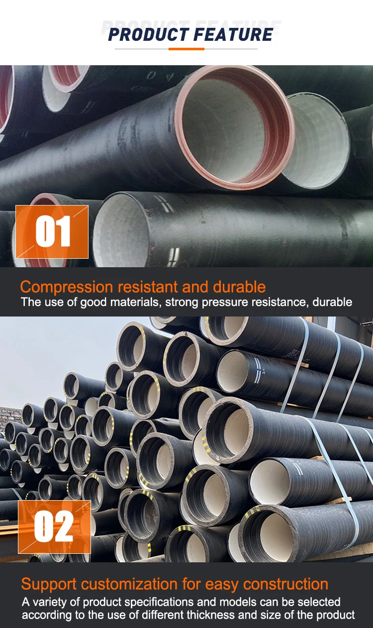 Cement K9 Ductile Cast Iron Pipes For Potable Water Custommade Oem