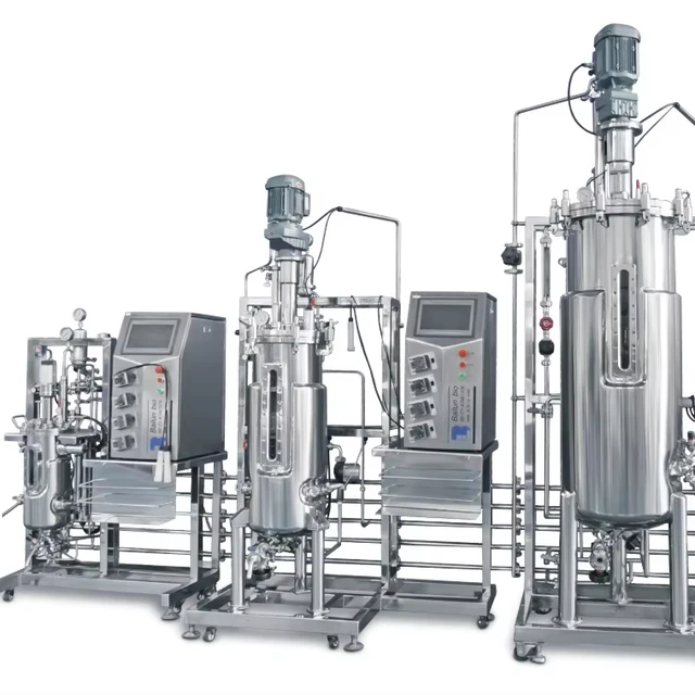 EU Standard High Quality 3 Sets 10L-100L-500L Upper Mechanical Stirring Double Stainless Steel Bioreactor