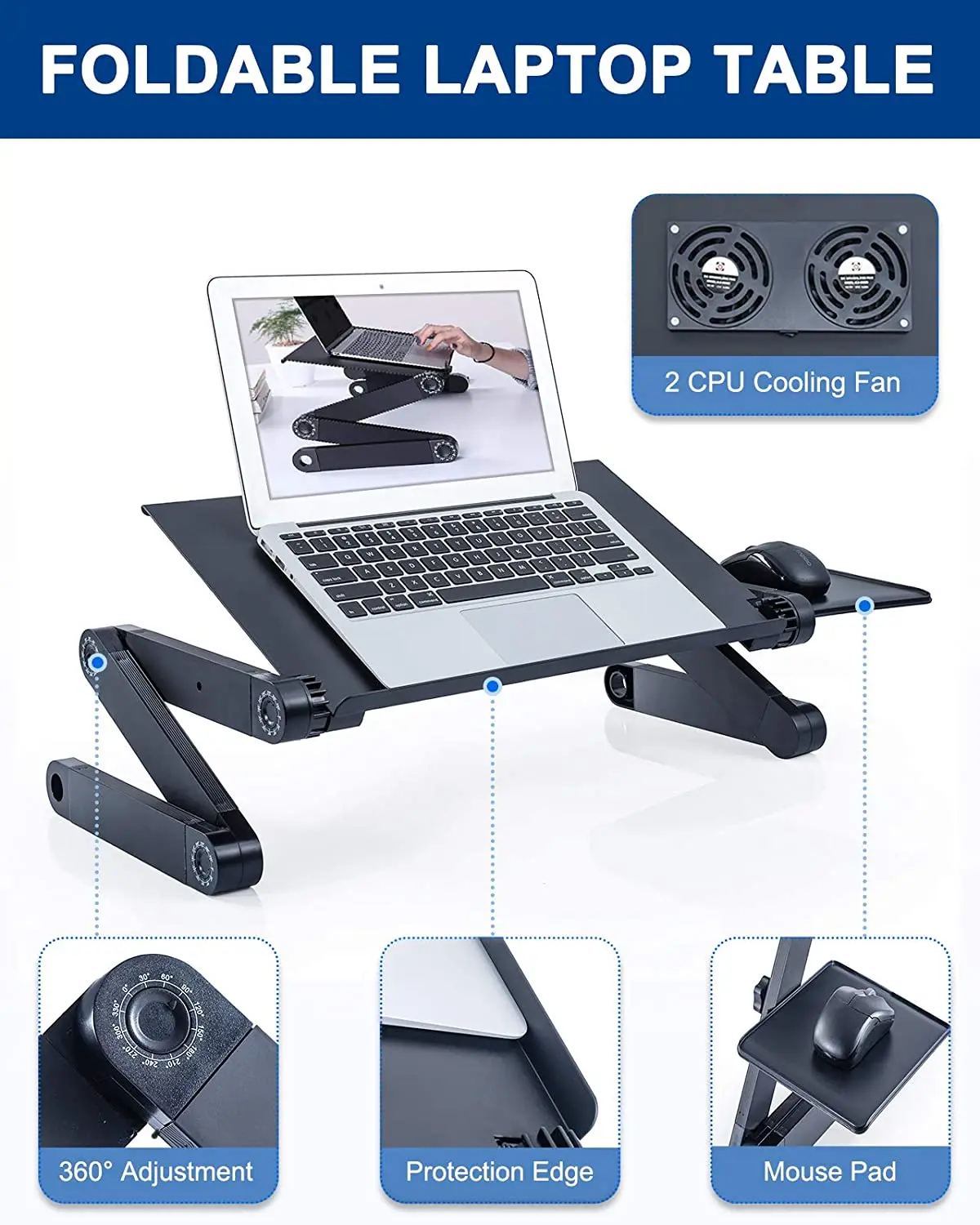 Computer Shelf Collapsible Aluminum Stand Adjustable Folding Lap Laptop Desk