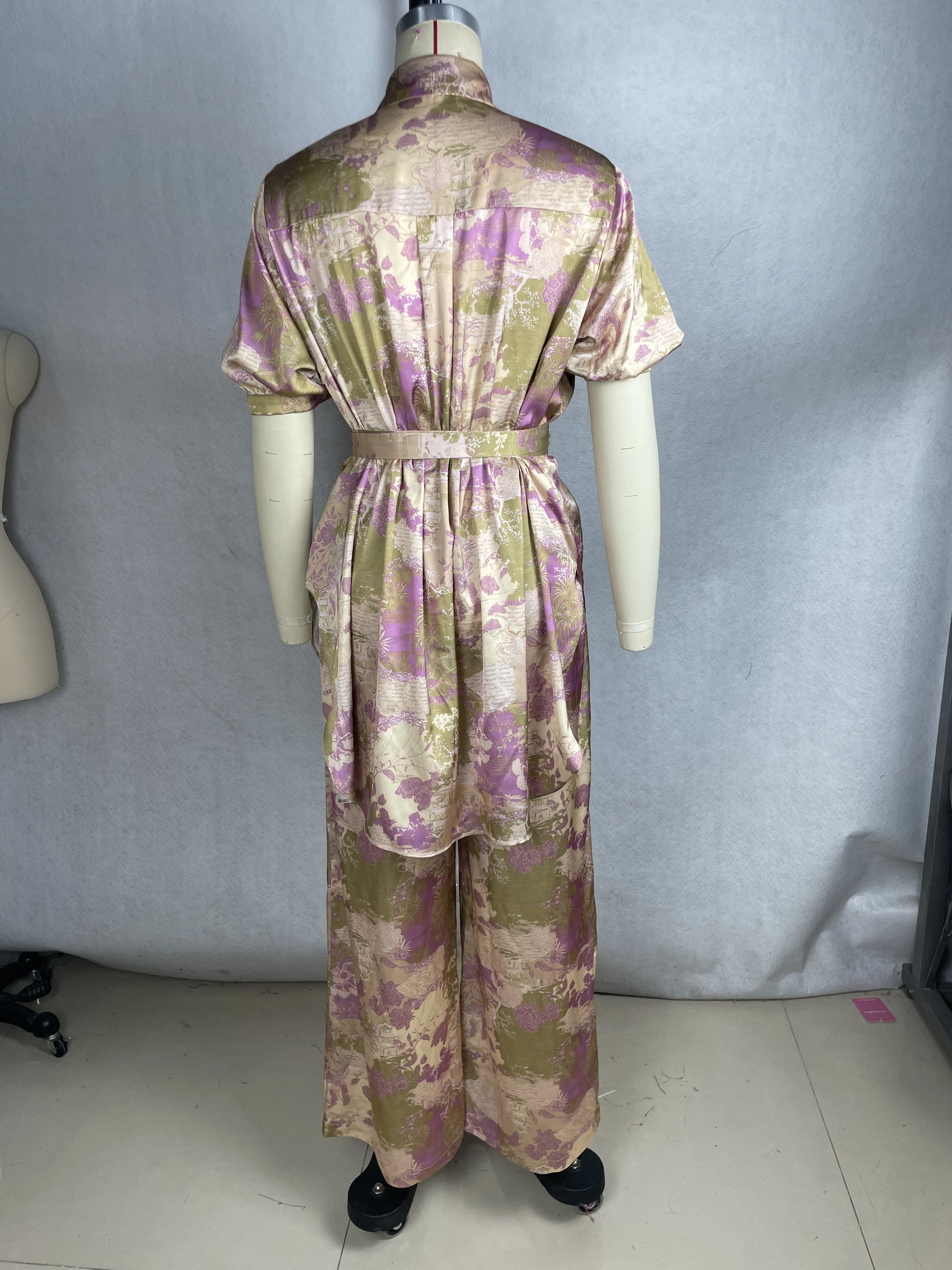 Ladies Sade Casual Loose 2-piece Long Suit With Button & Belt Digital Printing For Daily Wear Travel & Shopping - Image 2