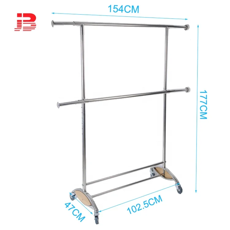 Wholesale metal collapsible double bar clothes display rack