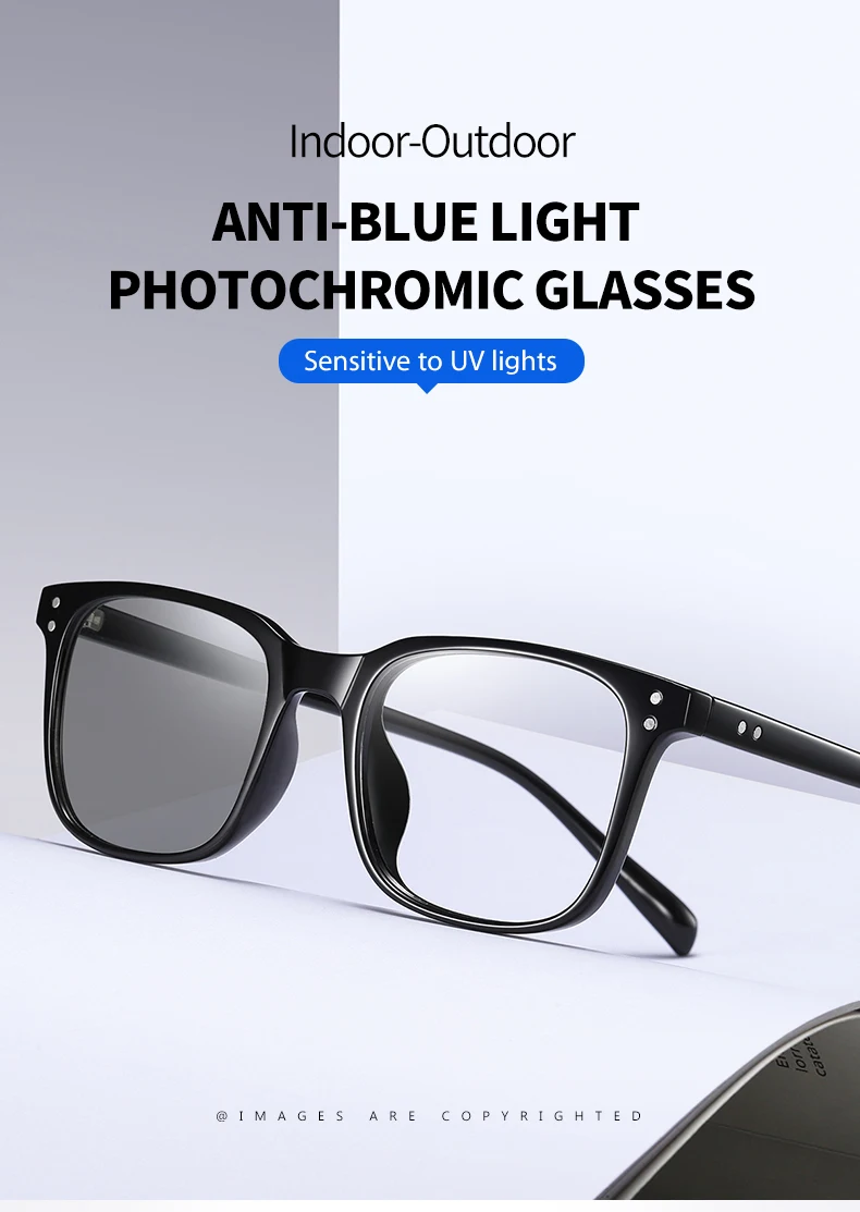 Classic Style Blue Cut Transition Glasses Frame Uv400 Photochromic