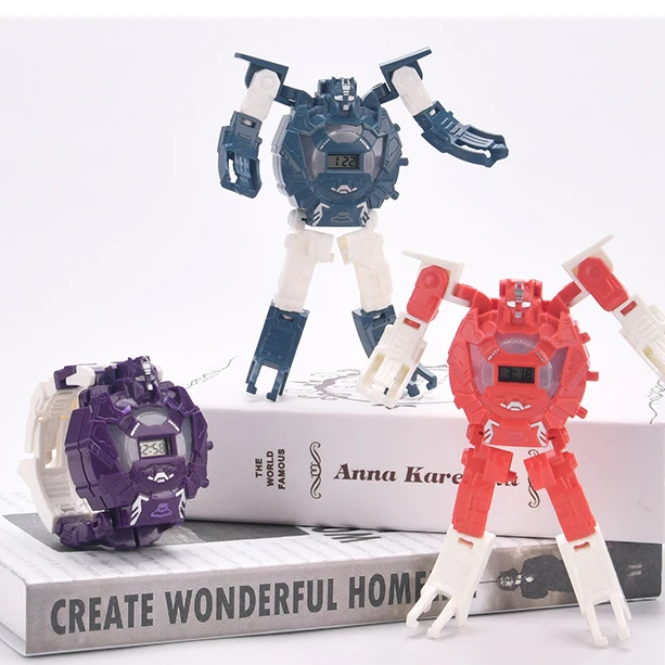 Technology Kids Robot Transformation Wristwatch Toy Robot Electronic Watch Children Sports Cartoon Watches Kids Xmas Gifts