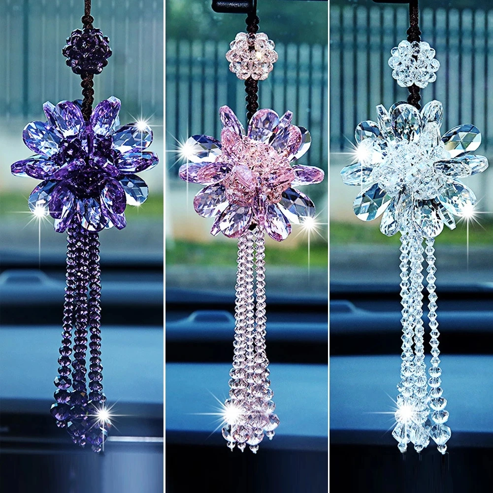 Crystal Flower Car Achteruitkijkspiegel Hanger Auto Opknoping Ornament