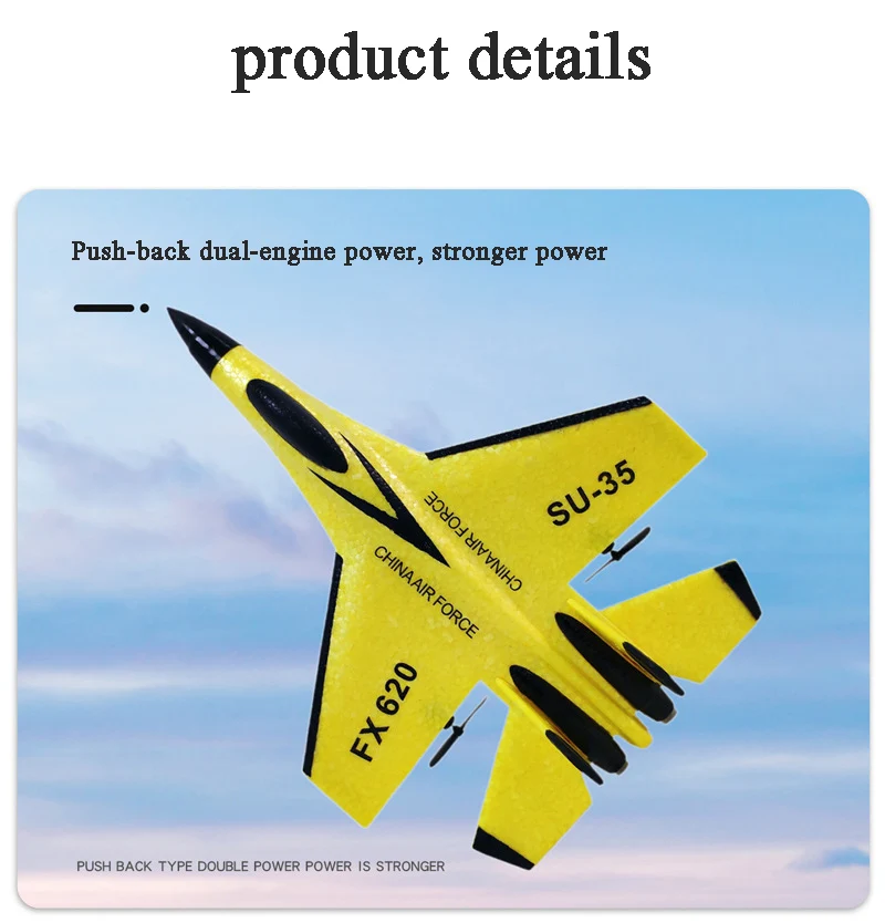 2.4g Epp Foam Glider Rc Airplane Fx620 Su35 Take Off In Two Modes With Led Light Rc Jet Plane