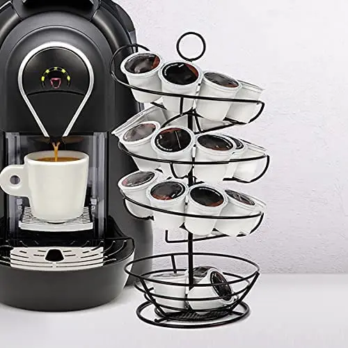 Countertop Coffee Station Black Metal K Pods Storage Basket Spiral