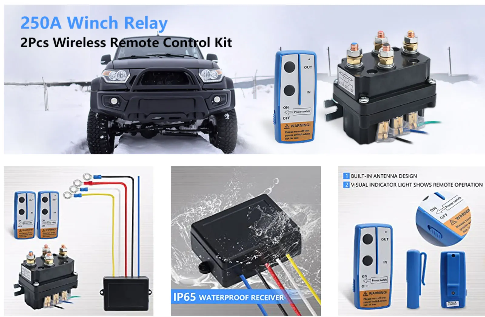 12V 24V 250A 2000-5000 Lbs Winch Solenoid Relay Contactor Winch Solenoid with wireless remote control for ATV UTV SUV Truck