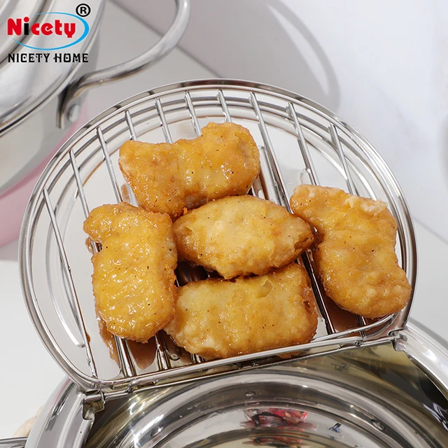 Japanese Tempura Deep Frying Pot with a Thermometer and a Lid Oil Filter Screen Frying Pan with Oil Filterin French Fries Pot