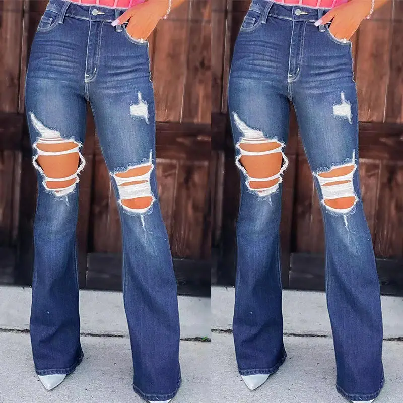 Ripped Slim Jeans Women Spring and Summer New High Waist Elastic Trousers Jeans for Ladies