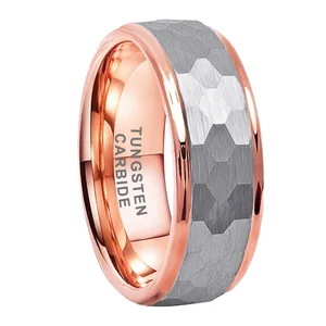 Coolstyle Jewelry Dropshipping 6mm Two Tone Rose Gold Hammered Tungsten Ring Men Women Fashion Engagement Wedding Band