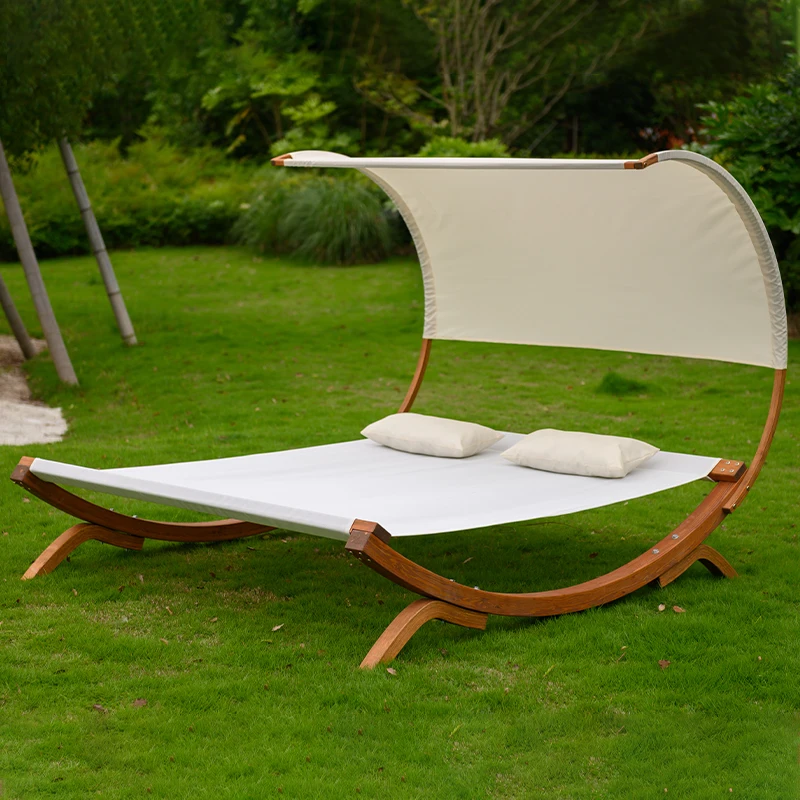 wooden sun lounger with canopy