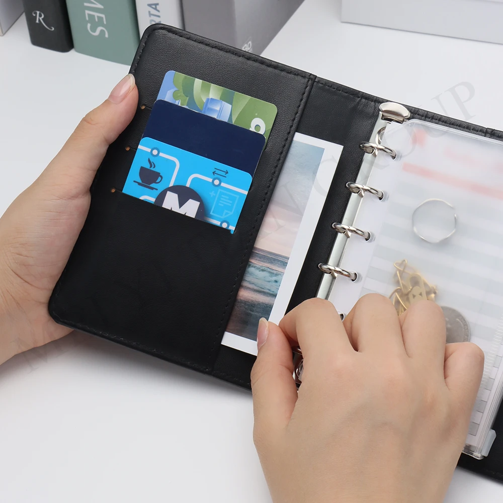 Portefeuille Reliure A7 - Agenda En Cuir PU Avec Fermeture éclair - 6 Anneaux Rechargeable