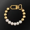 10mm gold ball chain+pearl bracelet