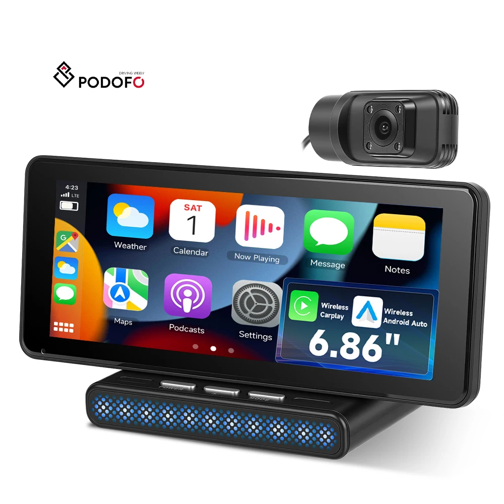 Podofo 6,86 inç Araç Bebek Monitörü, Taşınabilir Kablosuz CarPlay ve Android Auto Destekli Başlık Ünitesi Bebek Kamerası, Araç, Kamyon ve Minibüs İçin IR Gece Görüşü, OEM A4610