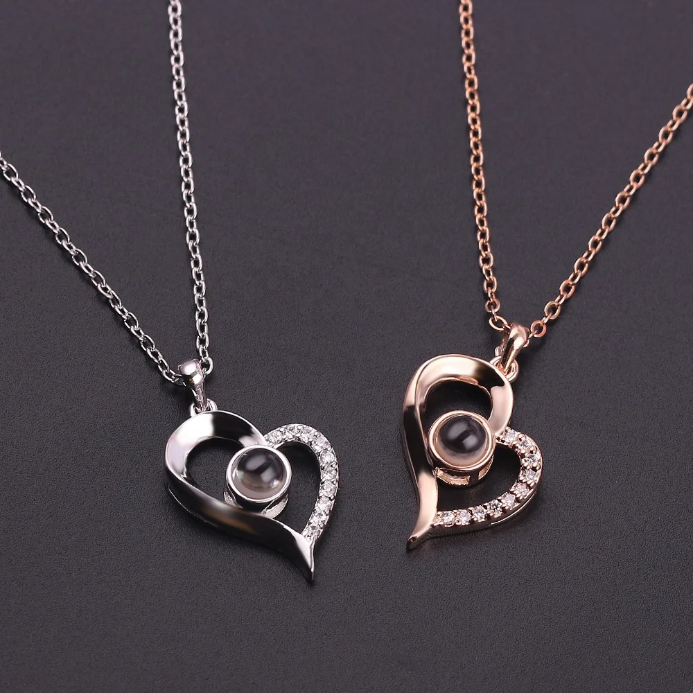 Custom 100 Different Languages I Love You Pendant Photo Projection Necklace Portrait Necklace for Valentines