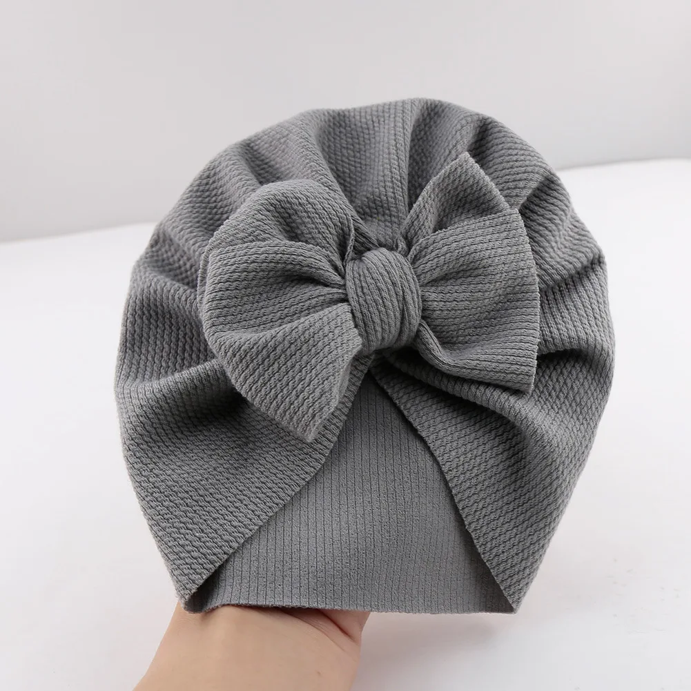 Pure Color Children Spring and Autumn Indian Pullover Bowknot Hat Turban African Headwrap for Girls and Boys