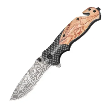 Portable Stainless Steel Folding Knife Damascus Pattern High Hardness ABS Handle OEM Custom Outdoor Camping Survival Knives