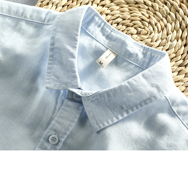 Men's casual cotton and linen short sleeve shirt for men in summer