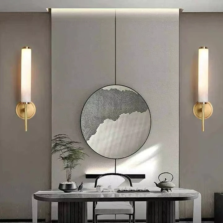 product modern luxury living room bedroom villa bedside copper marble wall sconce light fixture decorative thin bathroom mirror lamp-42