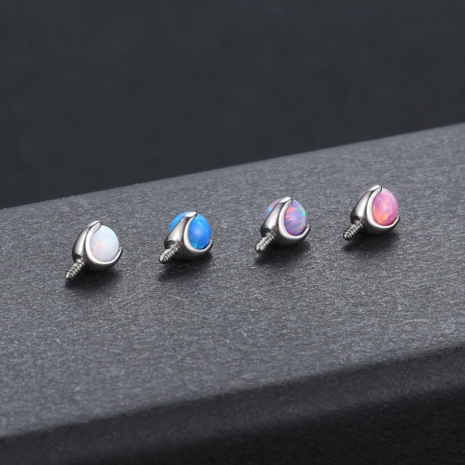 10Pcs Titanium Threaded Claw Opal Replacement for Ear Studs Cartilage Helix Tragus Piercing Labret Industrial Barbells Horseshoe