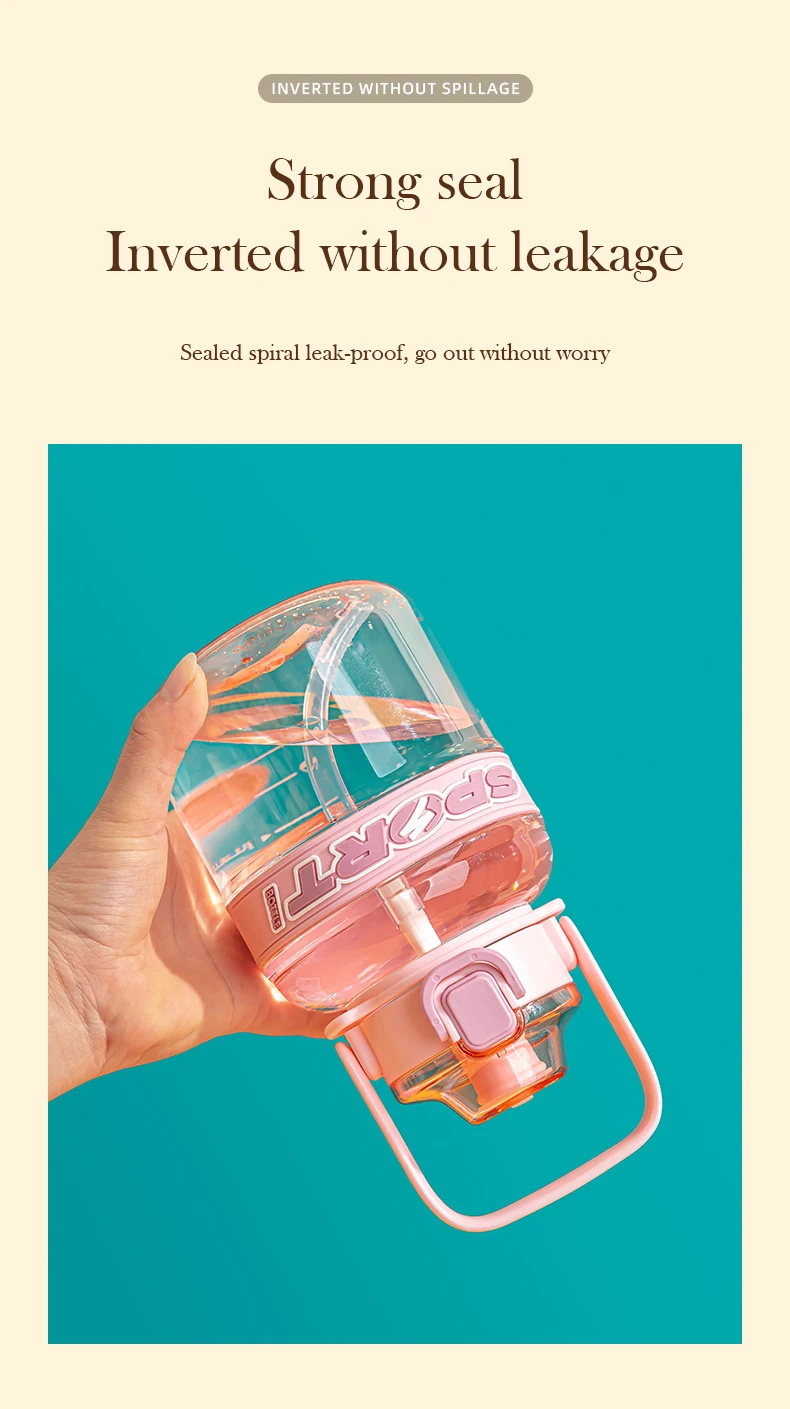 Leakproof Clear Straw Cup With Plastic Handle Large-capacity Desktop Office Water Bottle