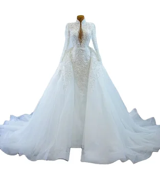Feishiluo Wholesale Ivory two layer train mermaid ball bridal dress luxury pear bead wedding dress for women ball gown